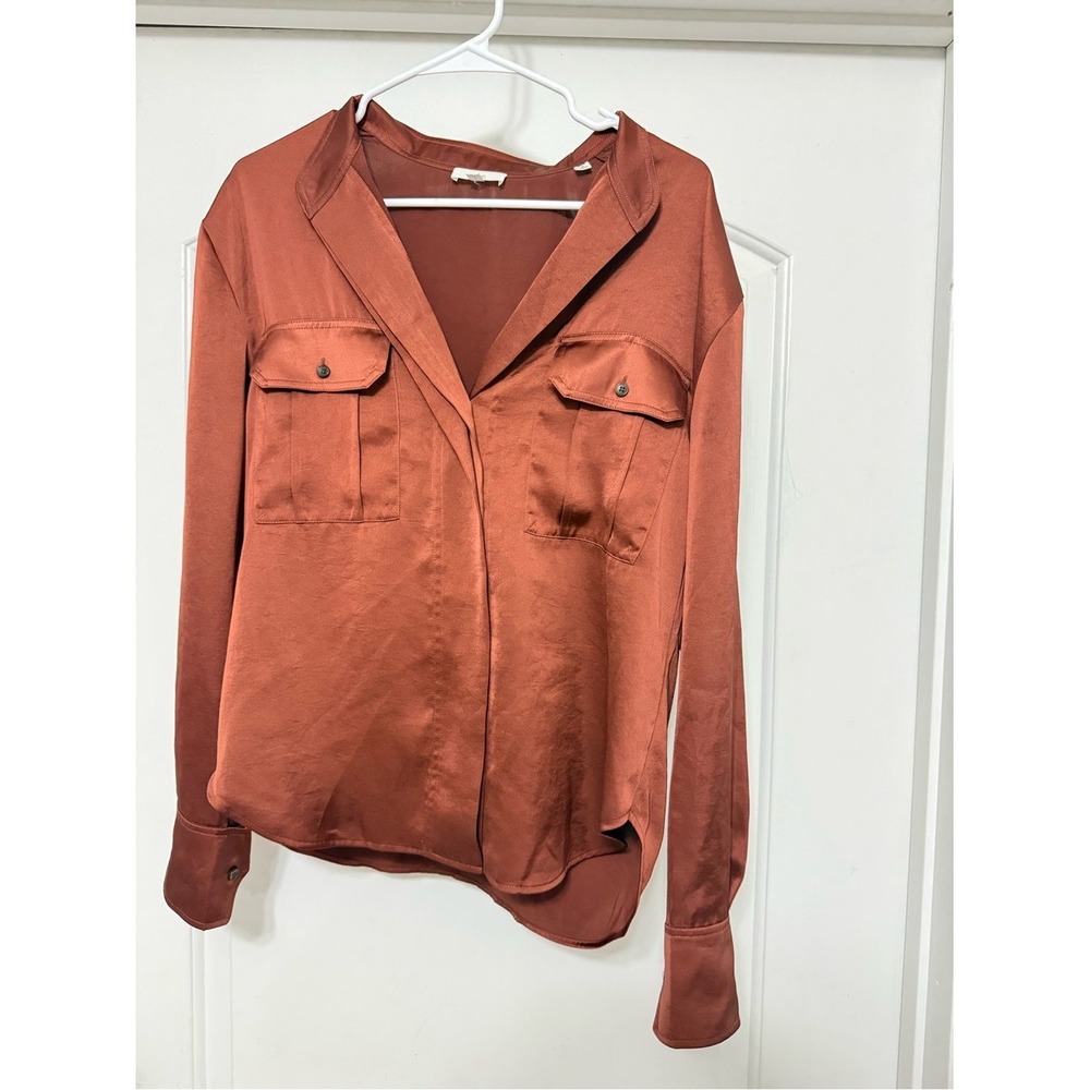 A.L.C. Oakley Satin Utility Blouse Burnt Umber Size 6 $375